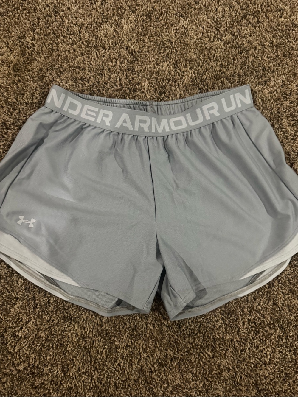 Under Armour Women's Light Gray Athletic Shorts with Branded Waistband